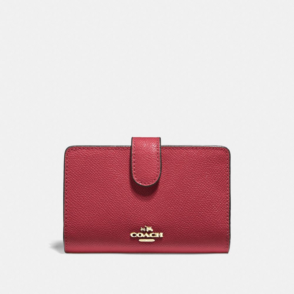 COACH®,MEDIUM CORNER ZIP WALLET,Gold/Washed Red,Front View