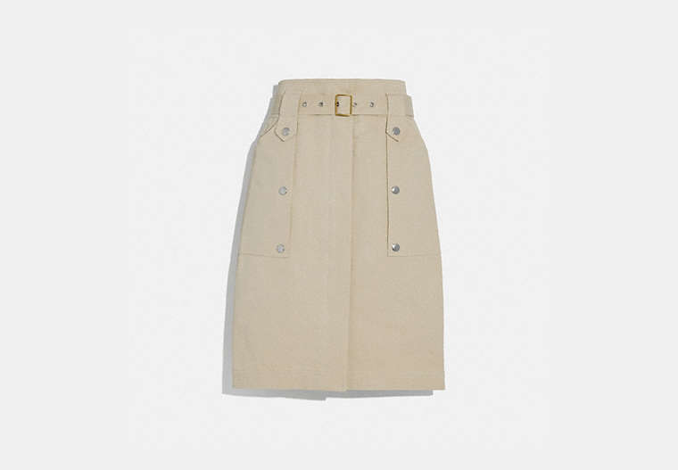 COACH®,BELTED SAFARI SKIRT,cotton,SAND,Front View image number 0