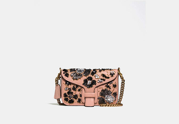 COACH®,COURIER CROSSBODY IN GLOVETANNED LEATHER WITH LEATHER SEQUINS,Leather,Small,OL/PINK MULTICOLOR,Front View