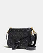 COACH®,COURIER BAG IN GLOVETANNED LEATHER WITH WHIPSTITCH EYELET AND CROCODILE DETAIL,Leather,Medium,Brass/Black,Angle View