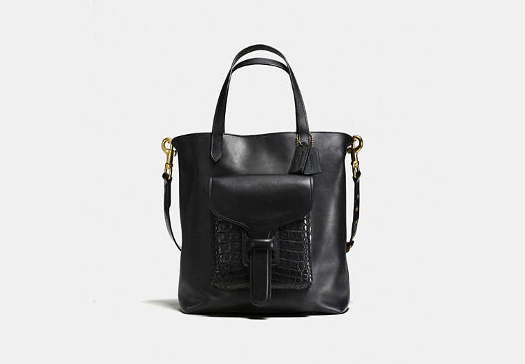 Pocket Tote In Glovetanned Leather With Crocodile Detail