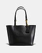 COACH®,TOTE IN GLOVETANNED LEATHER WITH EMBOSSED ARCHIVE PRINT,Leather,Large,Brass/Black,Front View