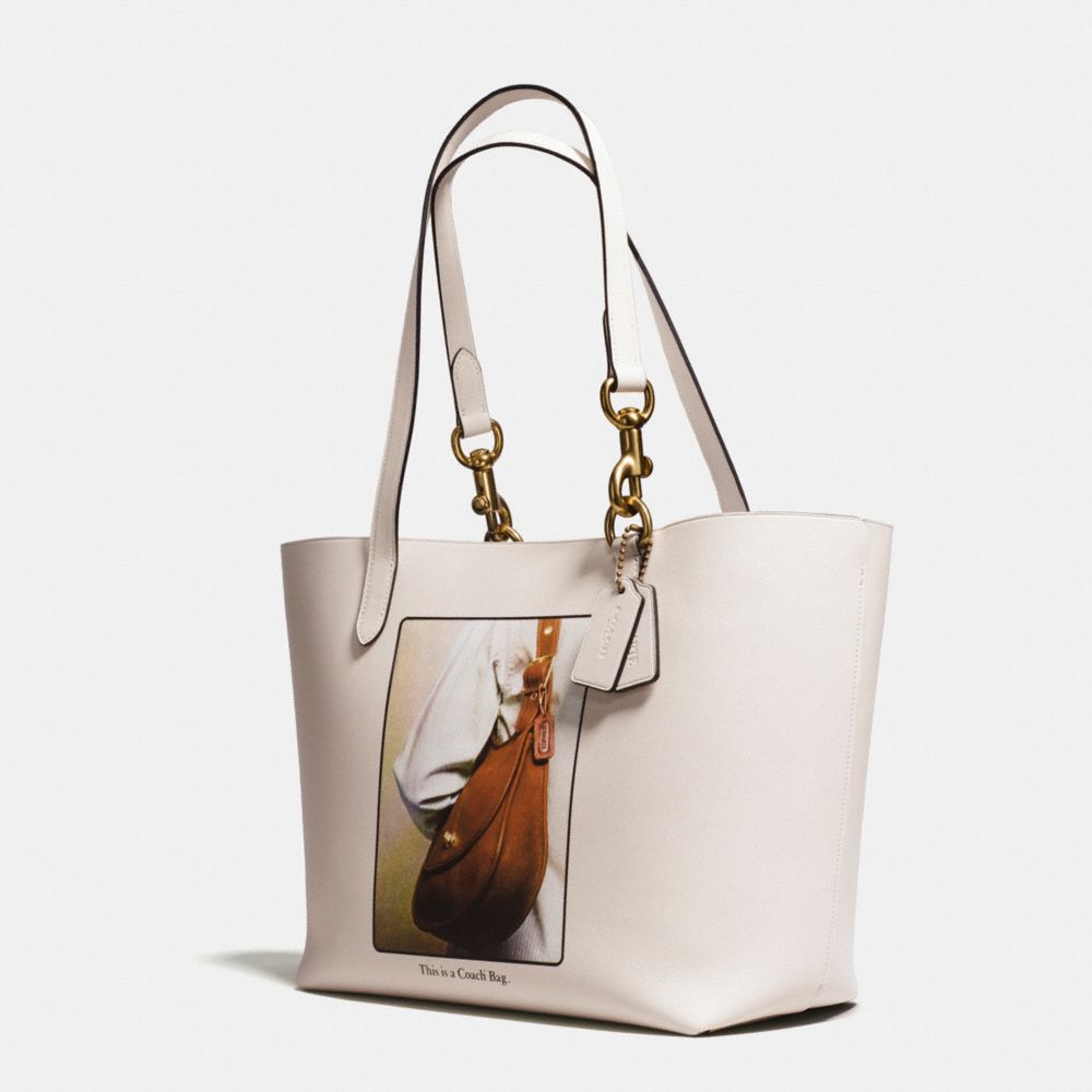 Tote In Glovetanned Leather With Archive Print