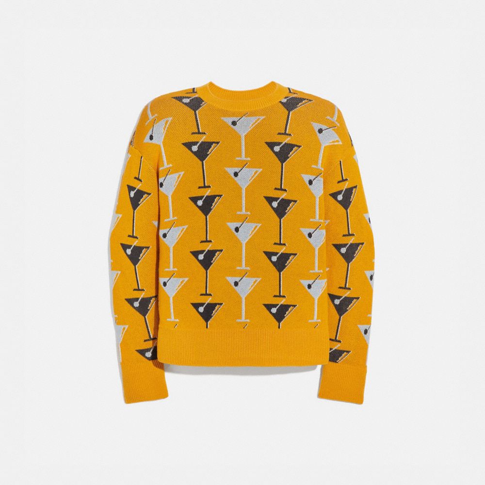 COACH®,MARTINI CREWNECK SWEATER,YELLOW,Front View