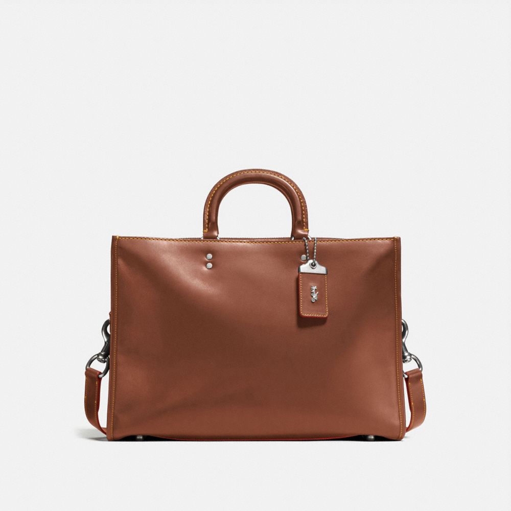 COACH®,ROGUE BRIEF,Leather,Large,Light Nickel/Dark Sienna,Front View