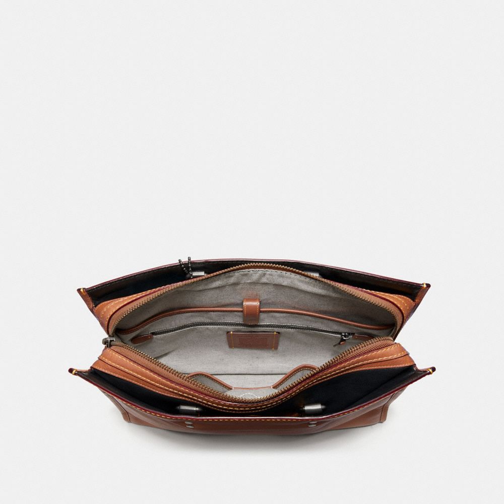 COACH®,ROGUE BRIEF,Leather,Large,Light Nickel/Dark Sienna,Inside View,Top View