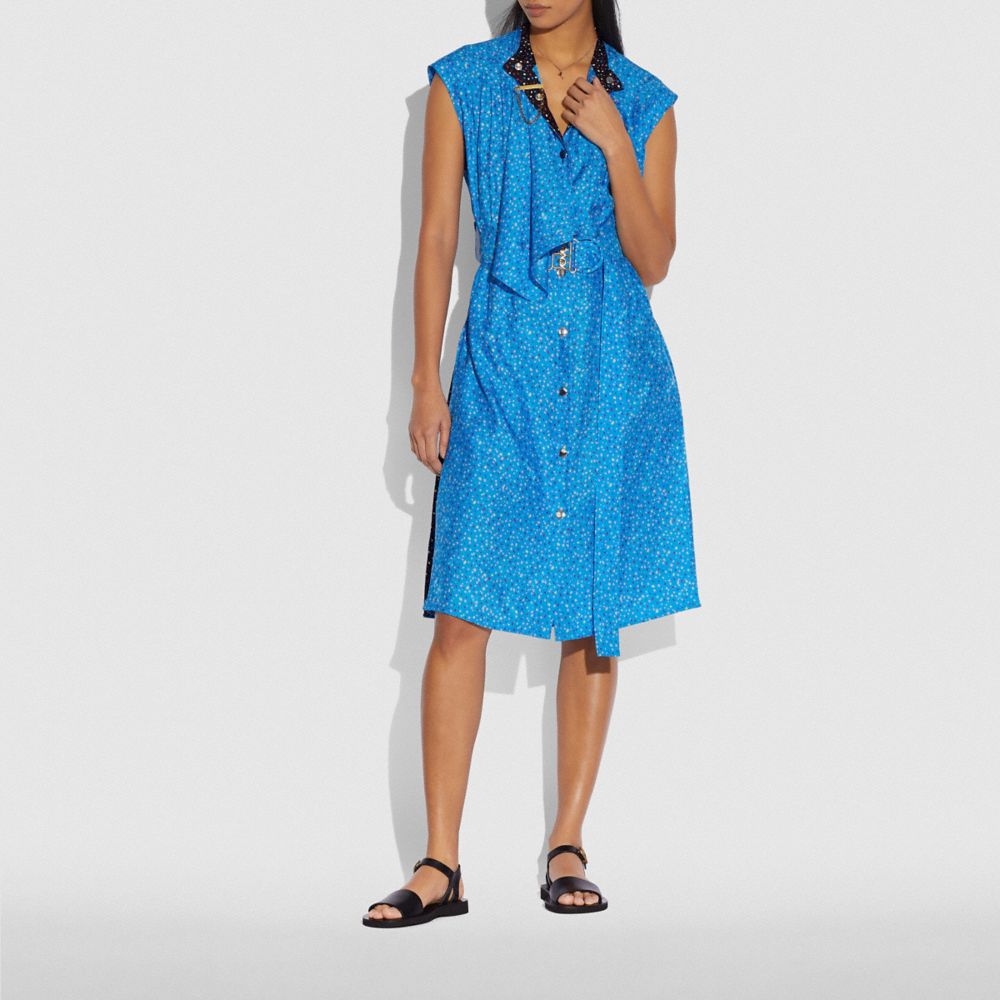 COACH® | Dot Sleeveless Dress With Belt