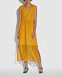 COACH®,SLEEVELESS DOT PRINT V-NECK DRESS,Silk,Yellow/Blue,Scale View