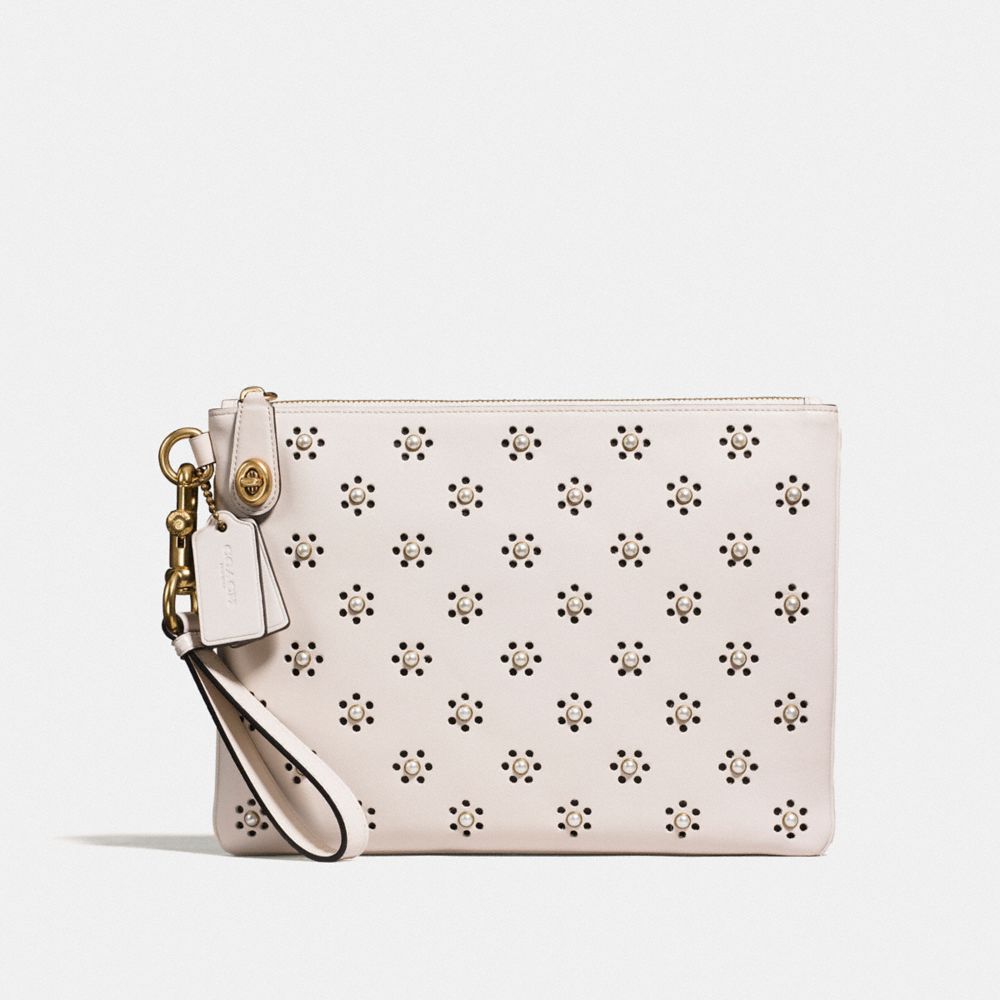 COACH Turnlock Wristlet 30 In Glovetanned Leather With Whipstitch Eyelet And Snake Detail COACH