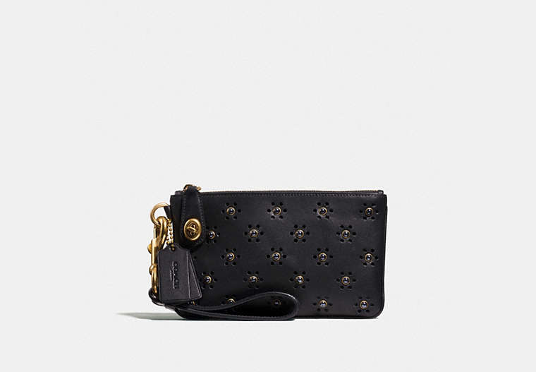 COACH®,TURNLOCK WRISTLET 21 IN GLOVETANNED LEATHER WITH WHIPSTITCH EYELET,Leather,Brass/Black,Front View