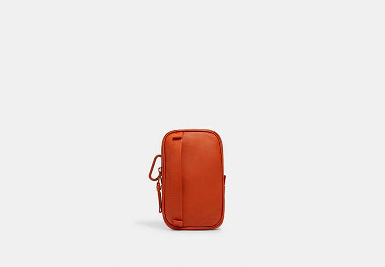 COACH®,NORTH/SOUTH HYBRID POUCH,Leather,Mini,Gunmetal/Spice Orange,Front View