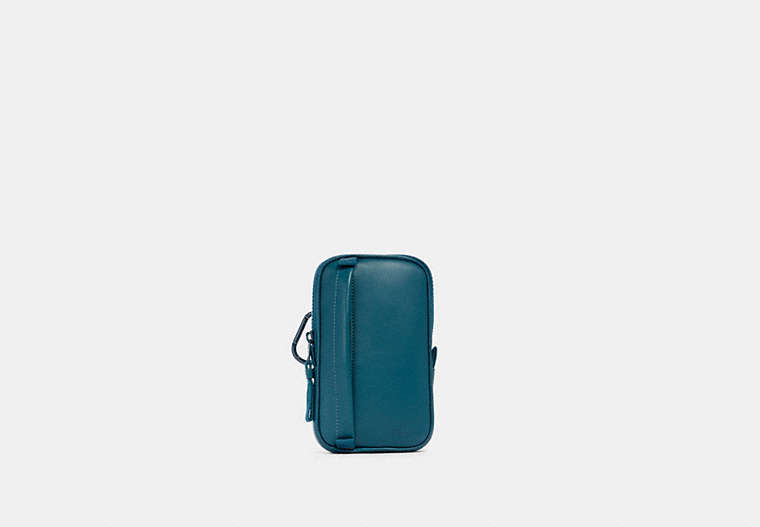 COACH®,NORTH/SOUTH HYBRID POUCH,Leather,Mini,Gunmetal/Reef Blue,Front View