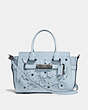 COACH®,COACH SWAGGER 27 WITH TEA ROSE TOOLING,Glovetanned Leather,Large,Dark Gunmetal/Pale Blue,Front View