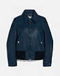 COACH®,DOUBLE ZIP LEATHER BLOUSON,Leather,ALMOST NAVY,Front View