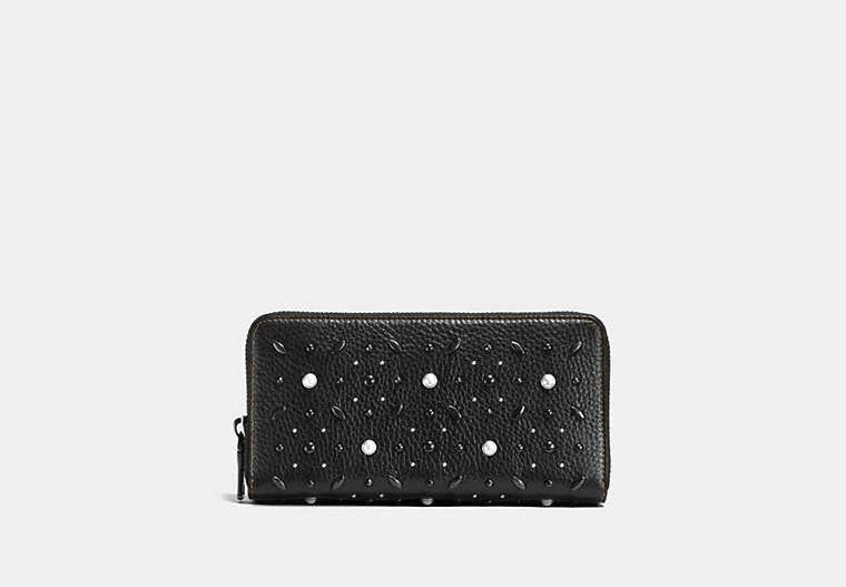 COACH®,ACCORDION ZIP WALLET WITH PRAIRIE RIVETS,Leather,Black Copper/Black,Front View