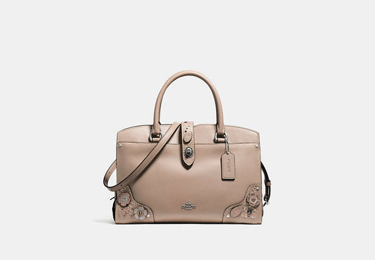 COACH®,MERCER SATCHEL 30 WITH PAINTED TEA ROSE AND TOOLING,Leather,Large,Light Anitique Nickel/Stone Multi,Front View