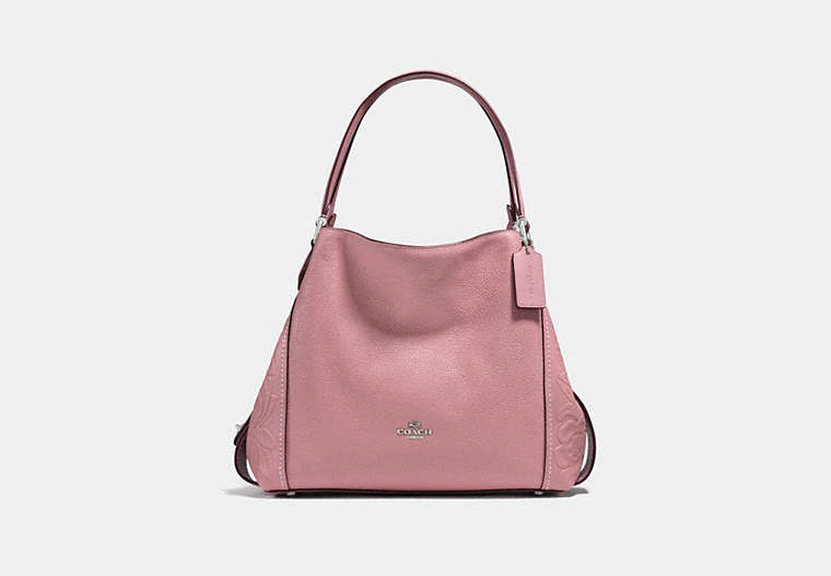 COACH®,EDIE SHOULDER BAG 31 WITH TEA ROSE TOOLING,Leather,Large,Light Antique Nickel/Dusty Rose,Front View