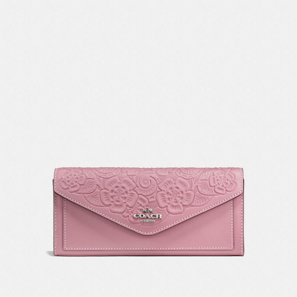 Coral Pink Leather Wallet / Sleek Smooth Clutch / Chic Cash Organizer