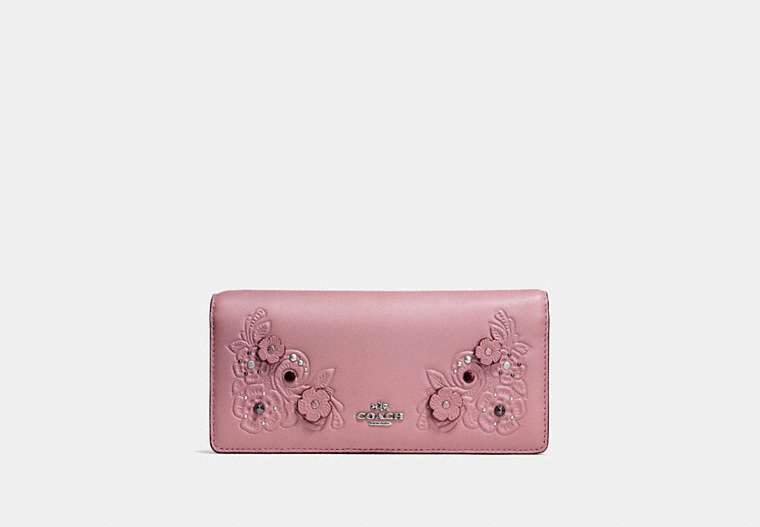 Slim Wallet With Tea Rose And Tooling