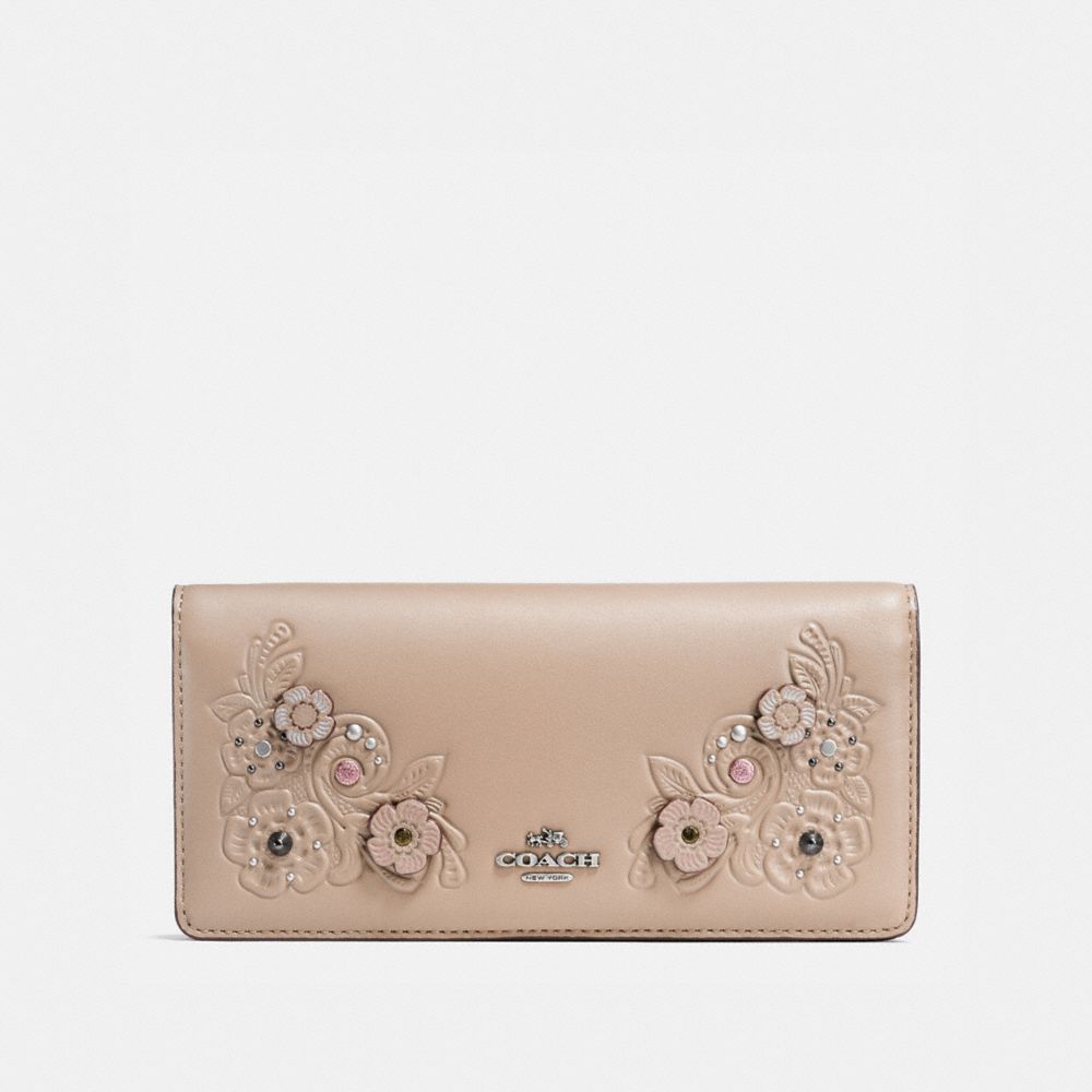 COACH®,Slim Wallet With Tea Rose And Tooling,,Front View