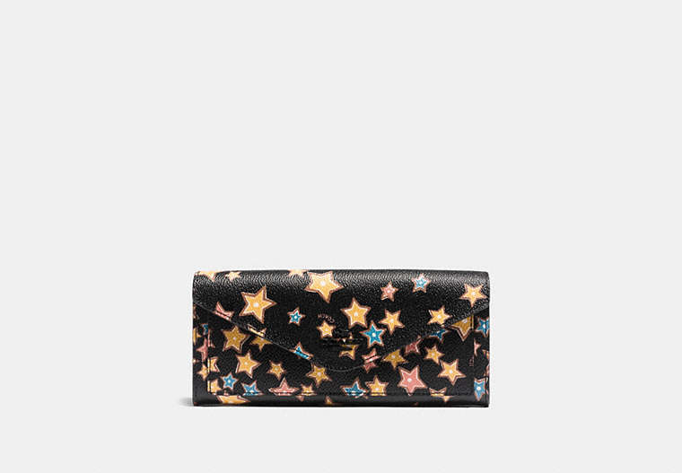 COACH®,SOFT WALLET WITH STARLIGHT PRINT,Printed Coated Canvas,Black Multi/Matte Black,Front View