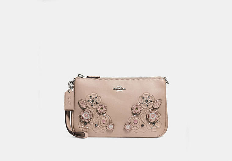 COACH®,NOLITA WRISTLET 22 WITH TEA ROSE AND TOOLING,Leather,Light Antique Nickel/Stone,Front View