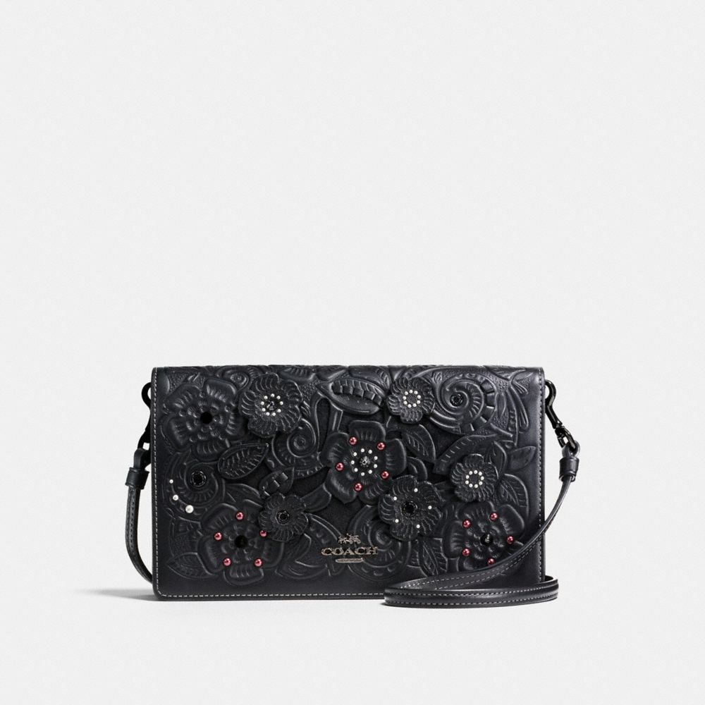 COACH Tea Rose Metal Tooling with Appliqué Foldover Crossbody