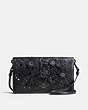 COACH®,FOLDOVER CROSSBODY CLUTCH WITH TEA ROSE AND TOOLING,Glovetanned Leather,Mini,Gunmetal/Black,Front View