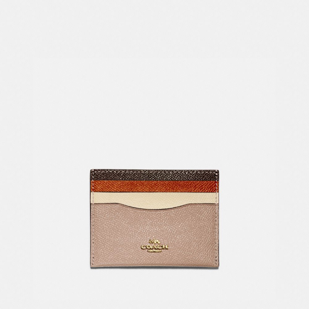 COACH®,CARD CASE IN COLORBLOCK,Leather,Brass/Taupe Ginger Multi,Front View