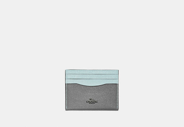 COACH®,CARD CASE IN COLORBLOCK,Leather,Heather Grey Multi/Dark Gunmetal,Front View