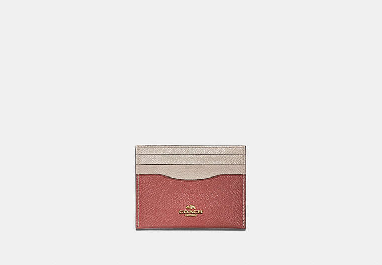 COACH®,CARD CASE IN COLORBLOCK,Leather,Gold/Light Peach Multi,Front View