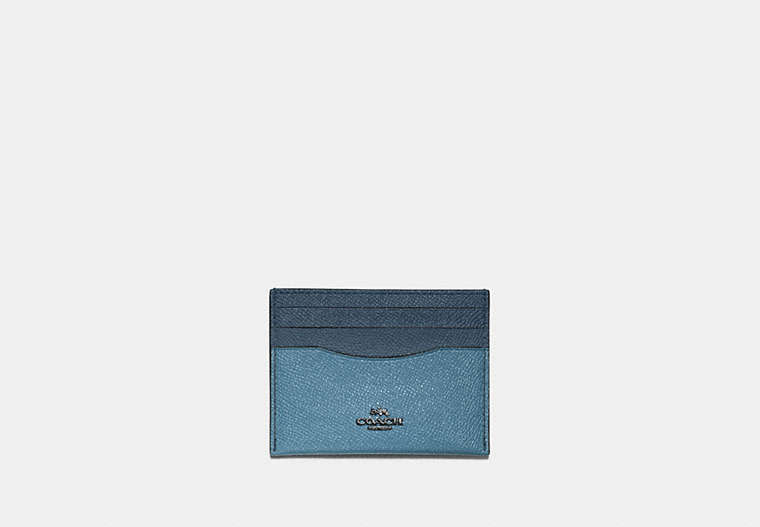 COACH®,CARD CASE IN COLORBLOCK,Leather,Gunmetal/Slate Multi,Front View