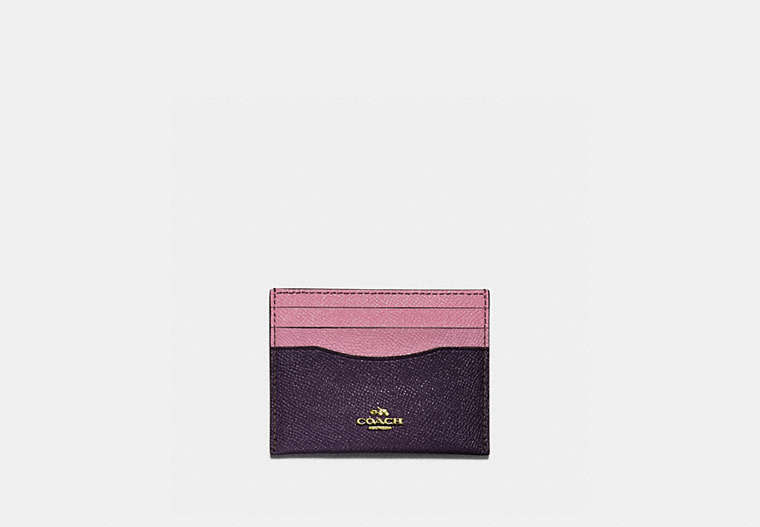 COACH®,CARD CASE IN COLORBLOCK,Leather,Light Gold/Plum Multi,Front View