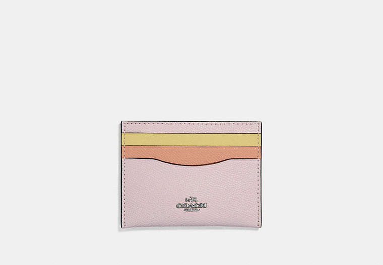 COACH®,CARD CASE IN COLORBLOCK,Leather,Silver/Ice Pink,Front View