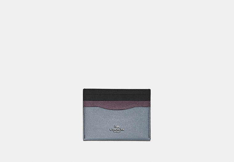 COACH®,CARD CASE IN COLORBLOCK,Leather,Silver/Mist Multi,Front View