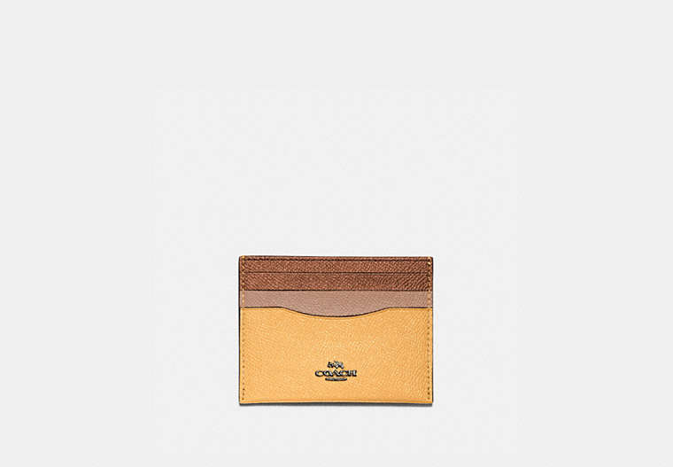 COACH®,CARD CASE IN COLORBLOCK,Leather,Pewter/Honeycomb Multi,Front View
