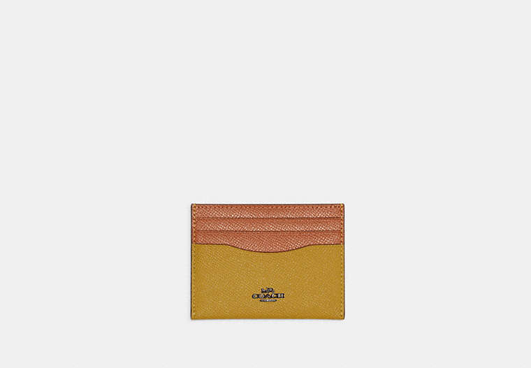 COACH®,CARD CASE IN COLORBLOCK,Leather,Pewter/Flax,Front View