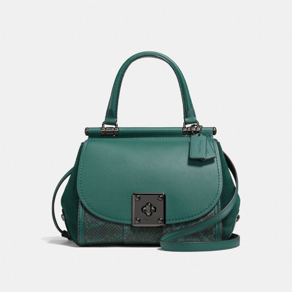 COACH®,DRIFTER TOP HANDLE WITH SNAKESKIN,Glovetanned Leather,Medium,Dark Gunmetal/Dark Turquoise,Front View