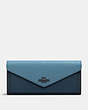 COACH®,SOFT WALLET IN COLORBLOCK,pusplitleather,Gunmetal/Slate Multi,Front View