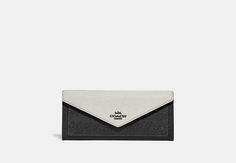 COACH®,SOFT WALLET IN COLORBLOCK,pusplitleather,Gunmetal/Black Multi,Front View