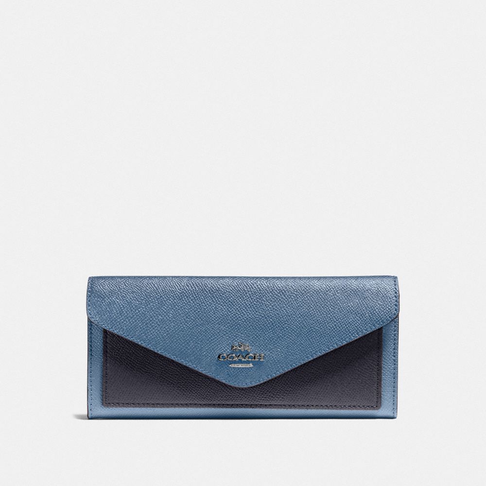 COACH®,SOFT WALLET IN COLORBLOCK,pusplitleather,GM/Stone Blue Multi,Front View