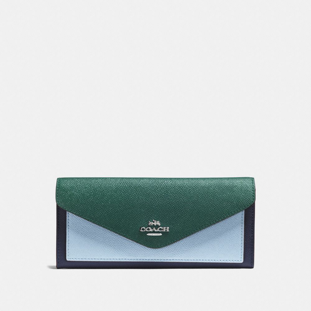 COACH®,PORTEFEUILLE SOUPLE EN COLORBLOCK,cuirfendupolyuréthane,Argent/Bleu Marine Multi,Front View