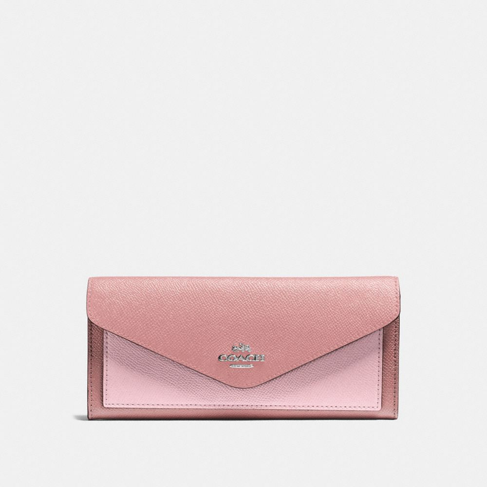 COACH®,SOFT WALLET IN COLORBLOCK,pusplitleather,Light Blush Multi/Silver,Front View