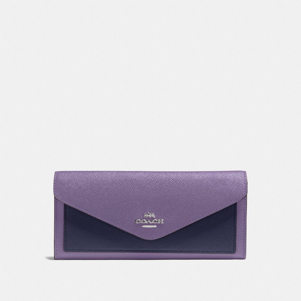 COACH®,SOFT WALLET IN COLORBLOCK,pusplitleather,Silver/Dusty Lavender Multi,Front View