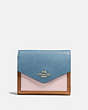 COACH®,SMALL WALLET IN COLORBLOCK,pusplitleather,Brass/Pacific Blue Multi,Front View