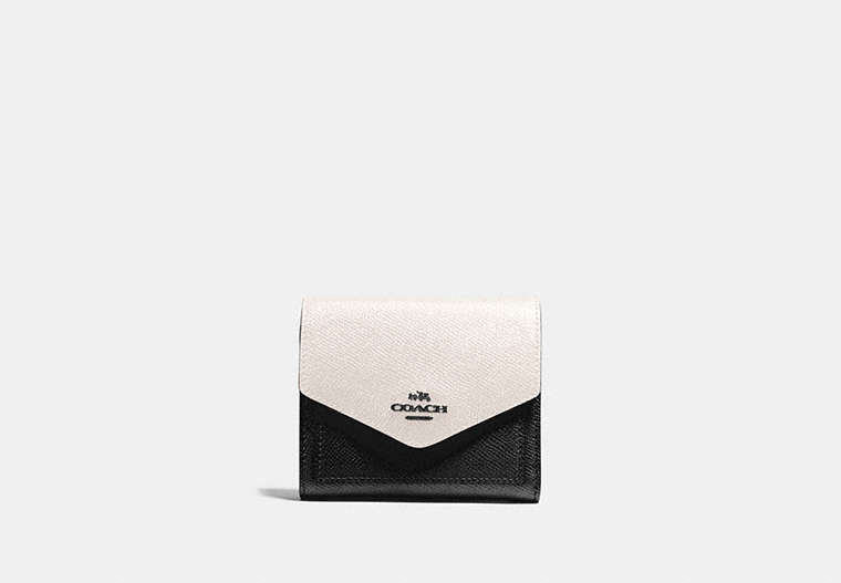 COACH®,SMALL WALLET IN COLORBLOCK,pusplitleather,Gunmetal/Black Multi,Front View