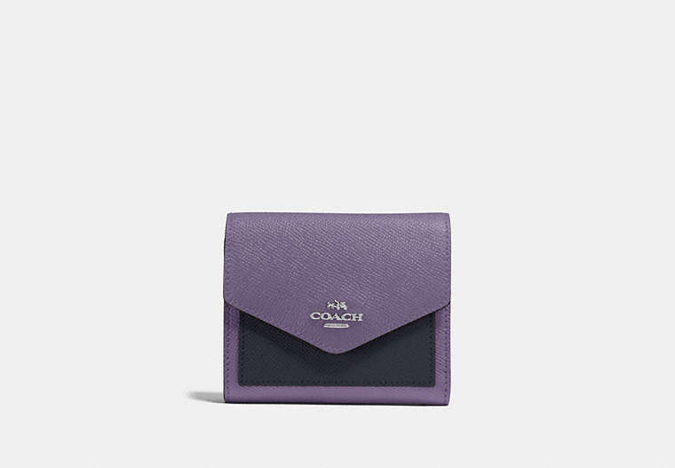 COACH®,SMALL WALLET IN COLORBLOCK,pusplitleather,Silver/Dusty Lavender Multi,Front View