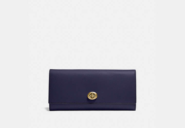 COACH®,ENVELOPE WALLET,Leather,Brass/CADET,Front View