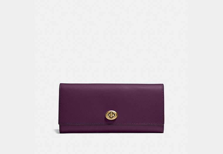 COACH®,ENVELOPE WALLET,Leather,Brass/Plum,Front View