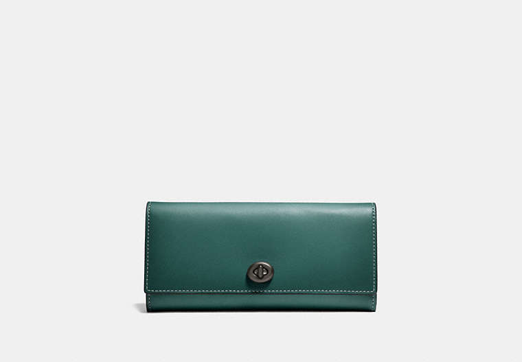 COACH®,ENVELOPE WALLET,Leather,Black Copper/Dark Turquoise,Front View